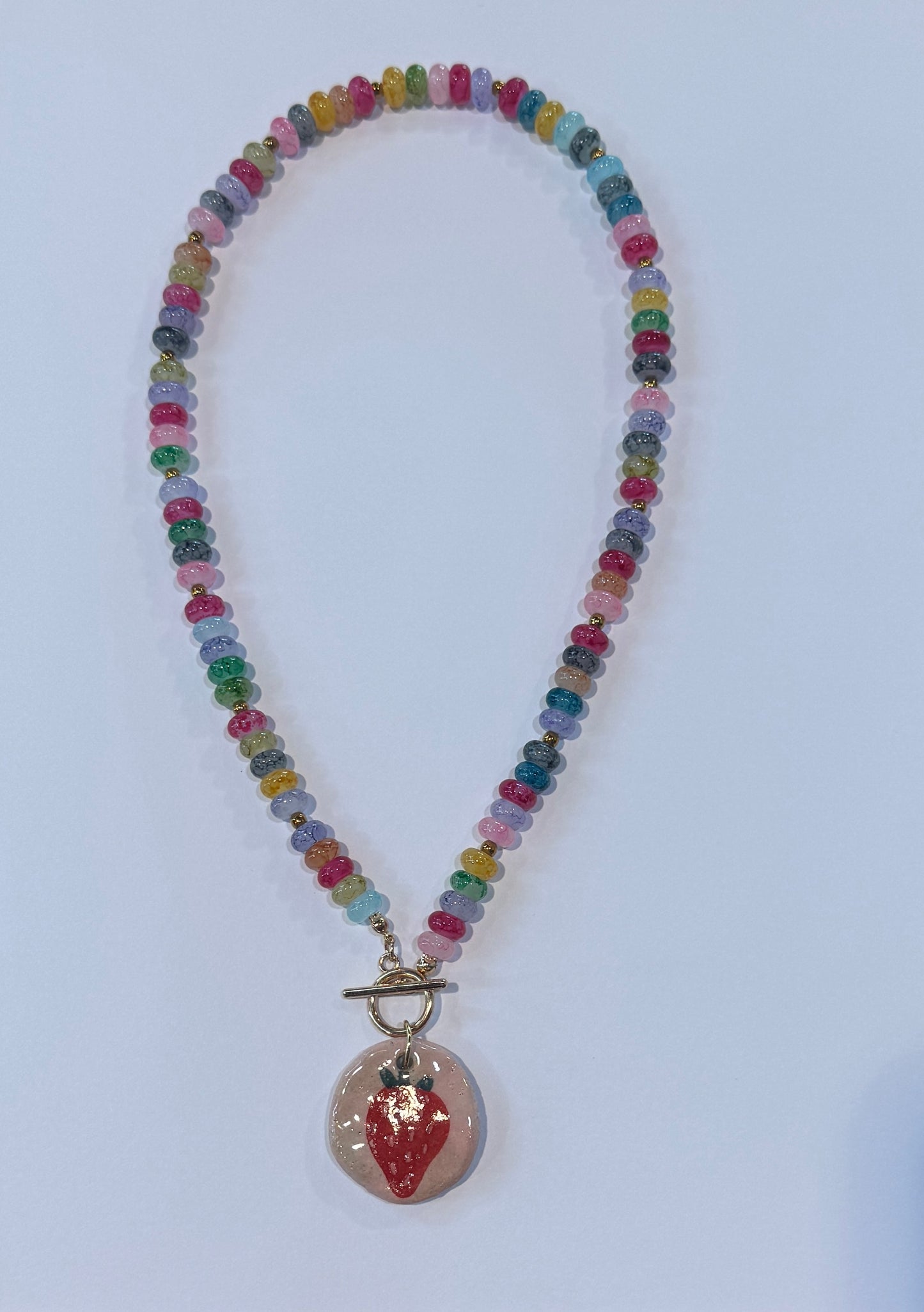 Beaded Necklace with Ceramic Strawberry Pendant