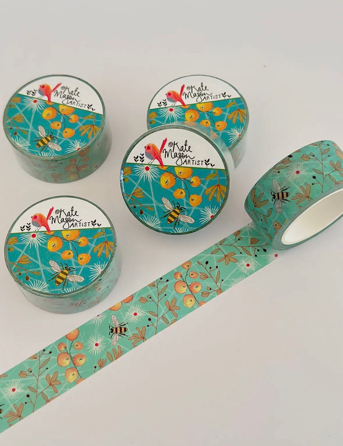 Kate Mason Washi Tape - Bee Berries Aqua