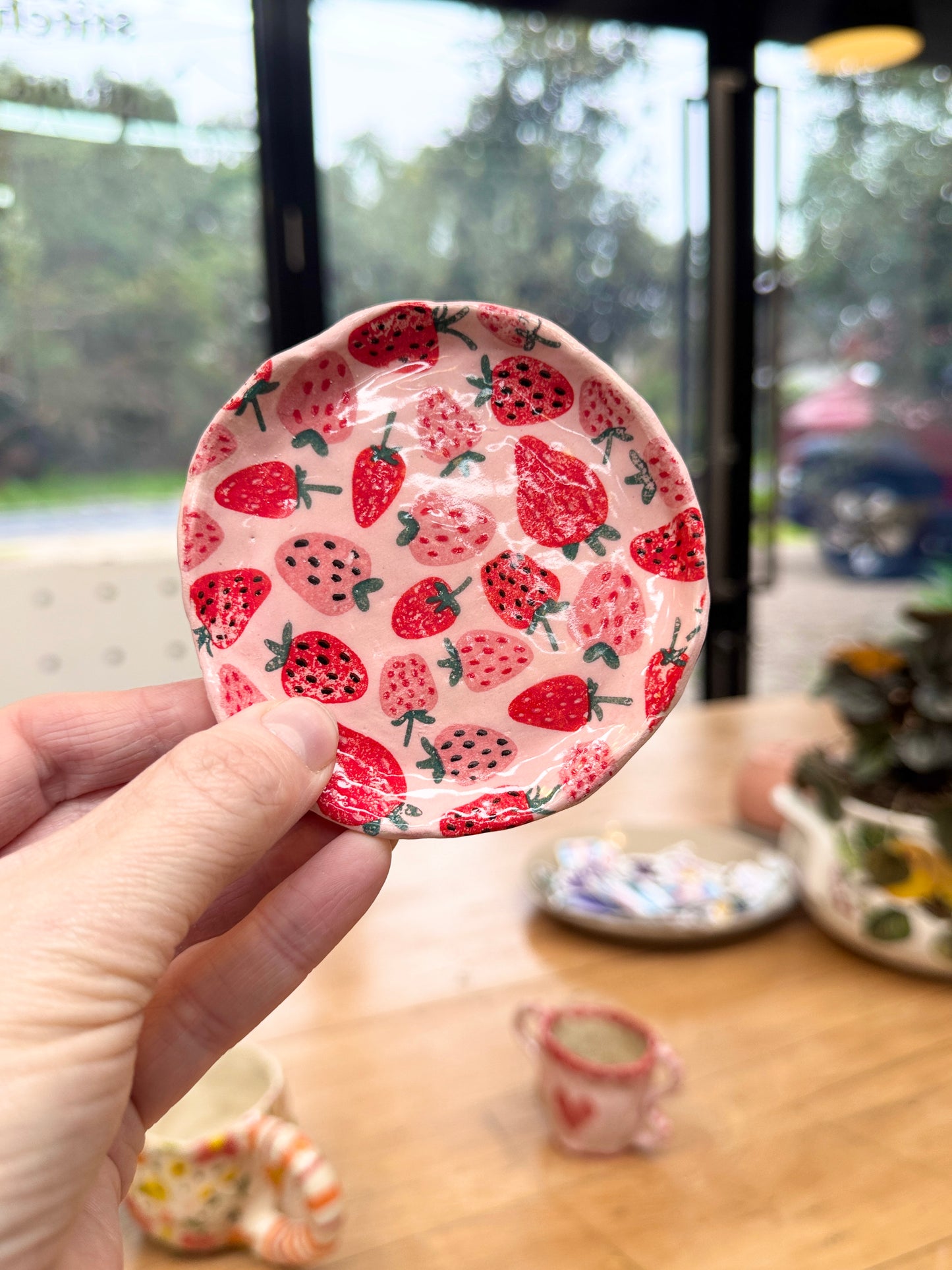 Small Strawberries Trinket Dish – Handbuilt Ceramics