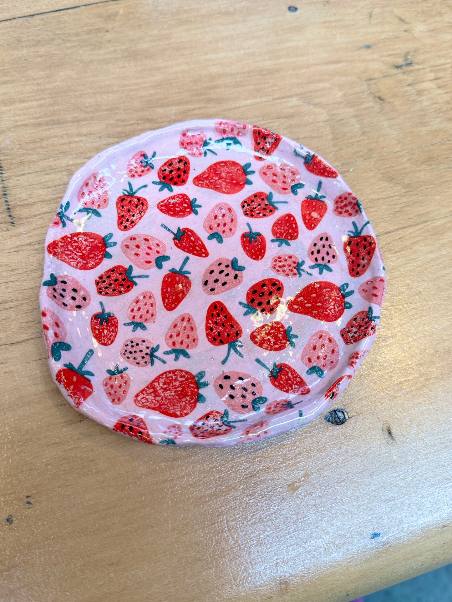 Large Strawberries Trinket Dish – One of a Kind Handbuilt Ceramics
