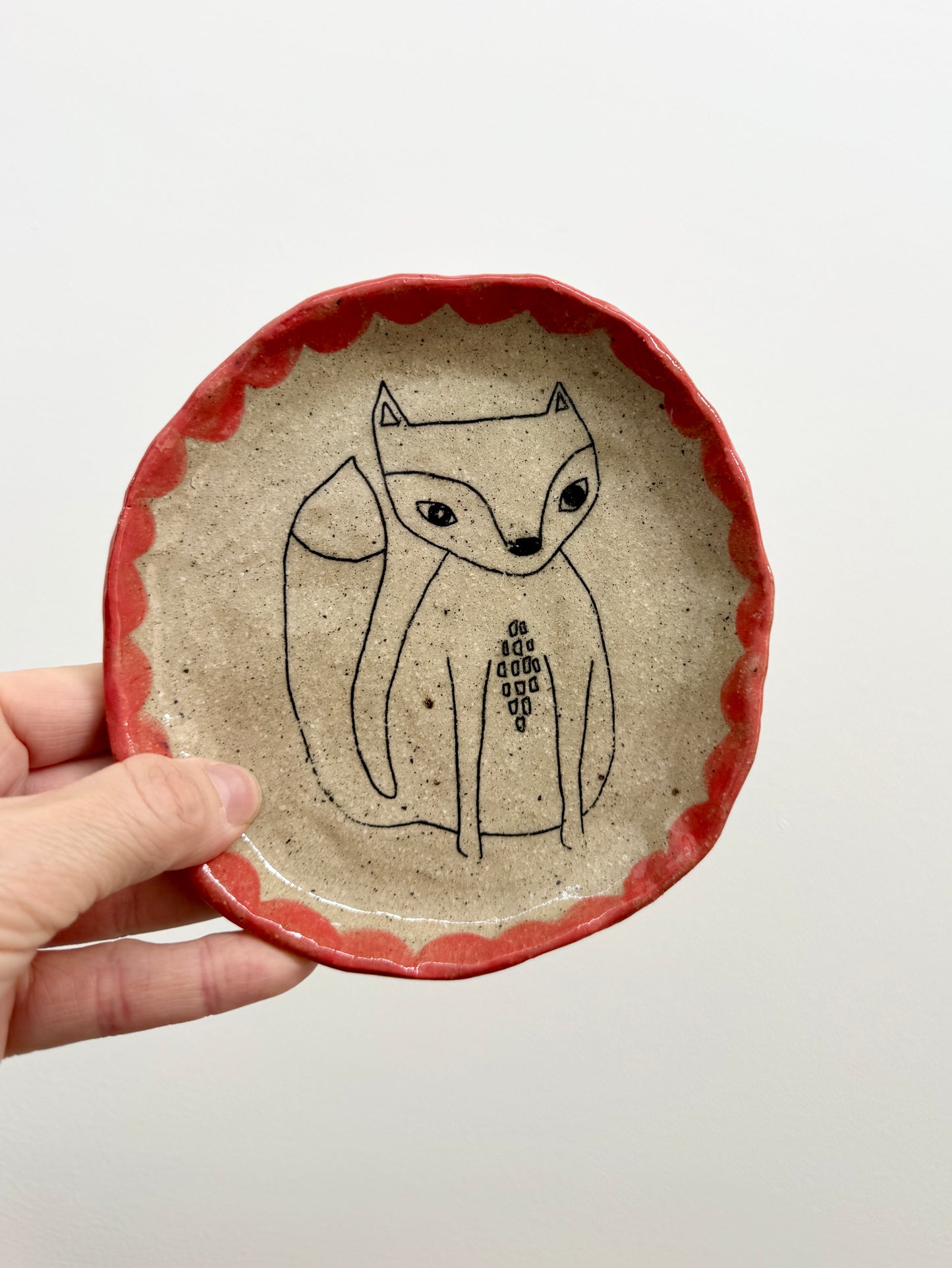 Handbuilt Ceramic Fox Plate With Scallop Edge (Small)