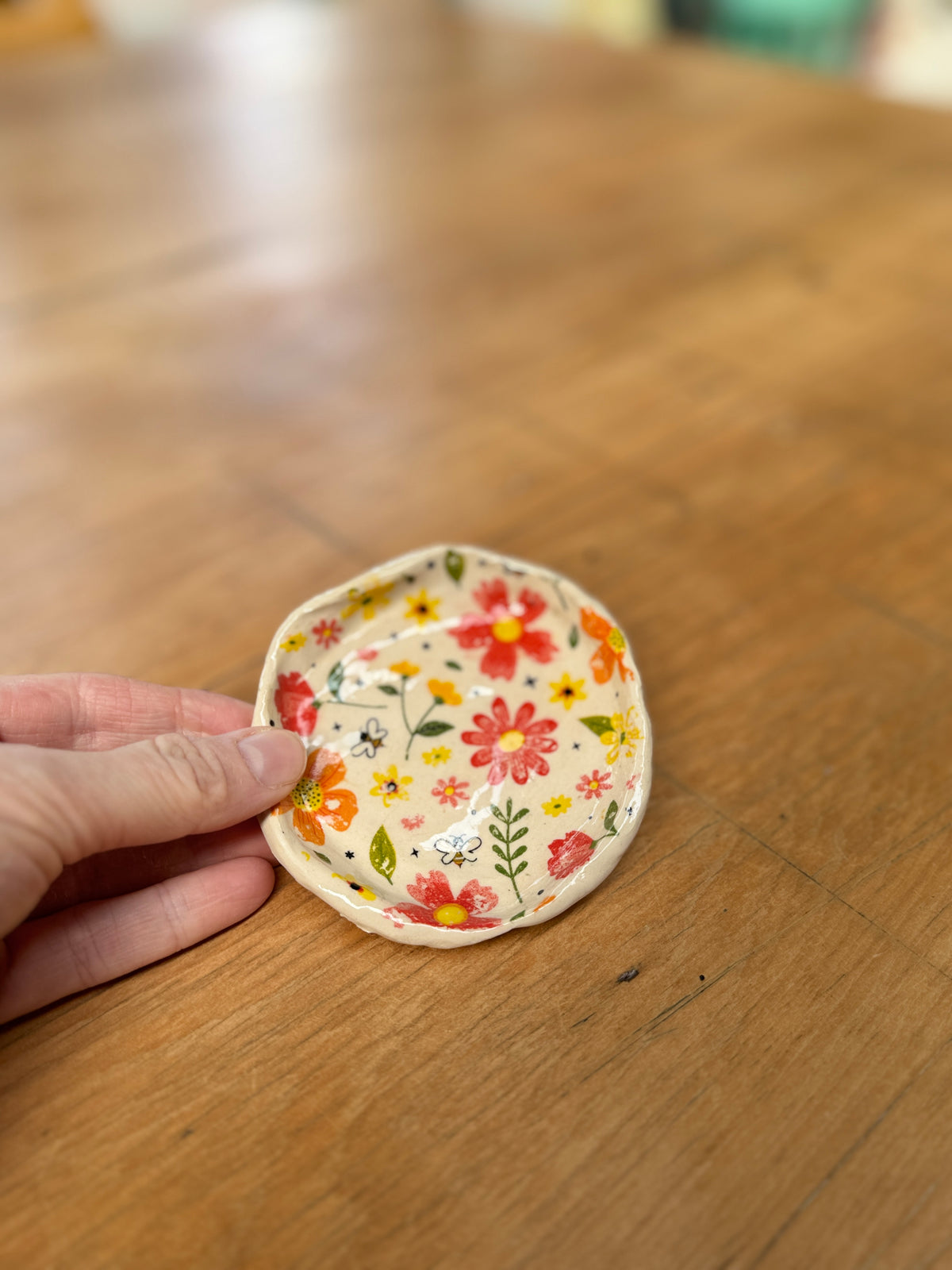 Handbuilt Ceramic Bee Floral Trinket Dish