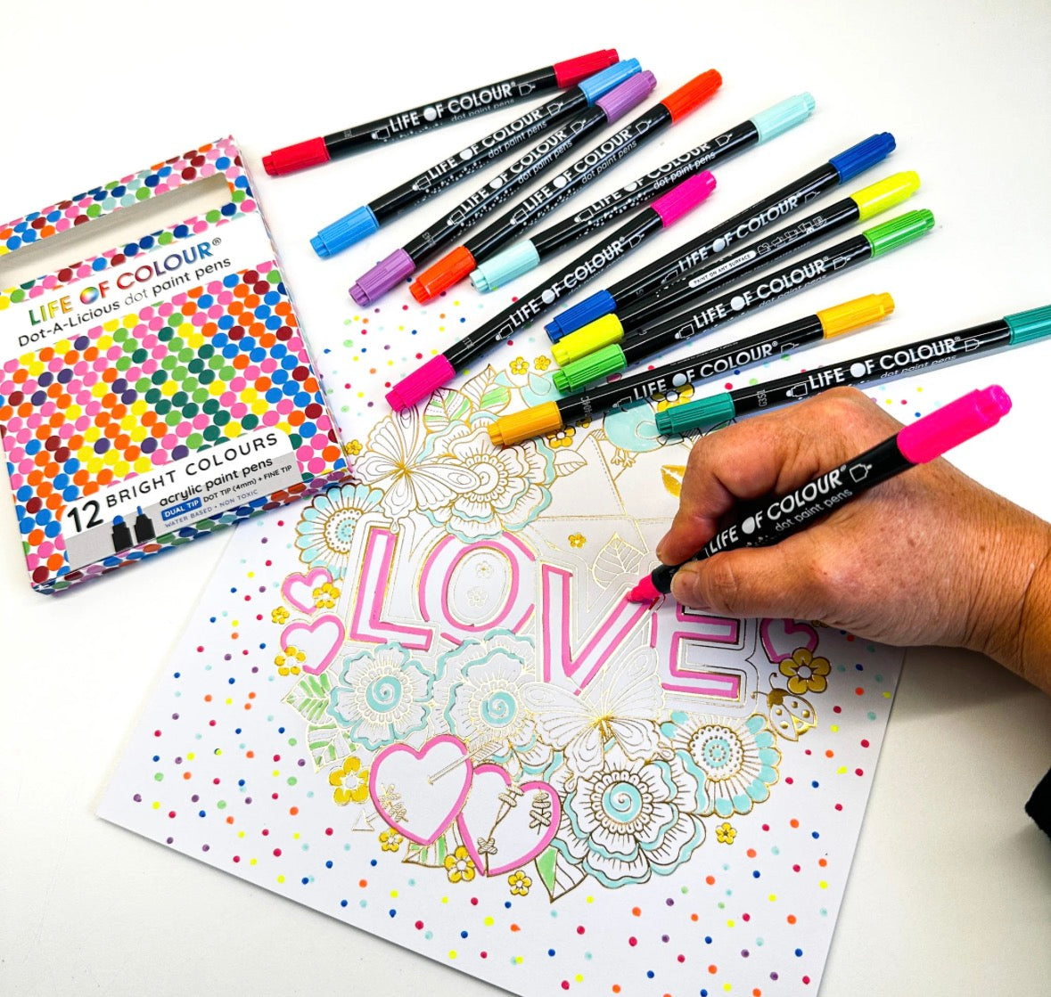 Dot-A-Licious Acrylic Paint Pens - Set of 12 Bright Colours by Life Of Colour