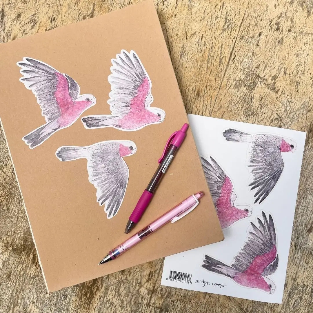 Bridget Farmer A5 Sticker Sheet - Galahs