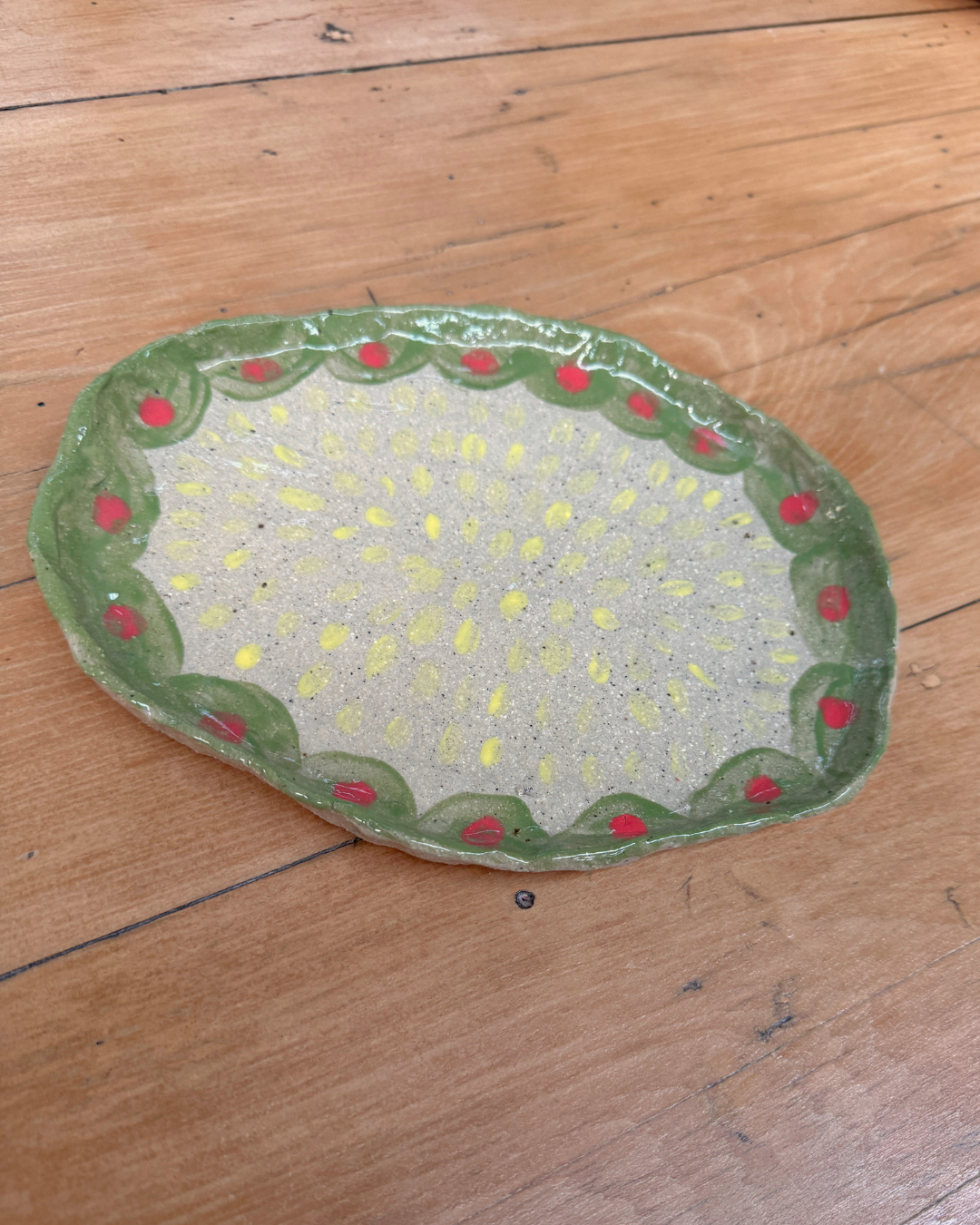 Green Scallop Ceramic Platter – Handbuilt Small Platter / Medium Plate