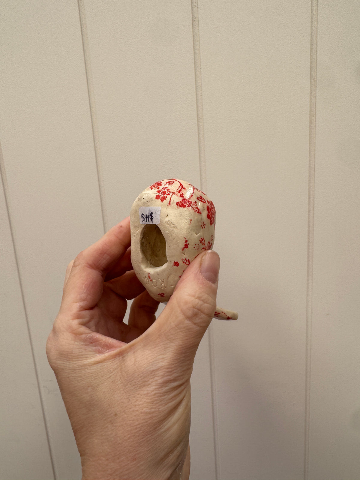 Handbuilt Ceramic Whale - Red Florals