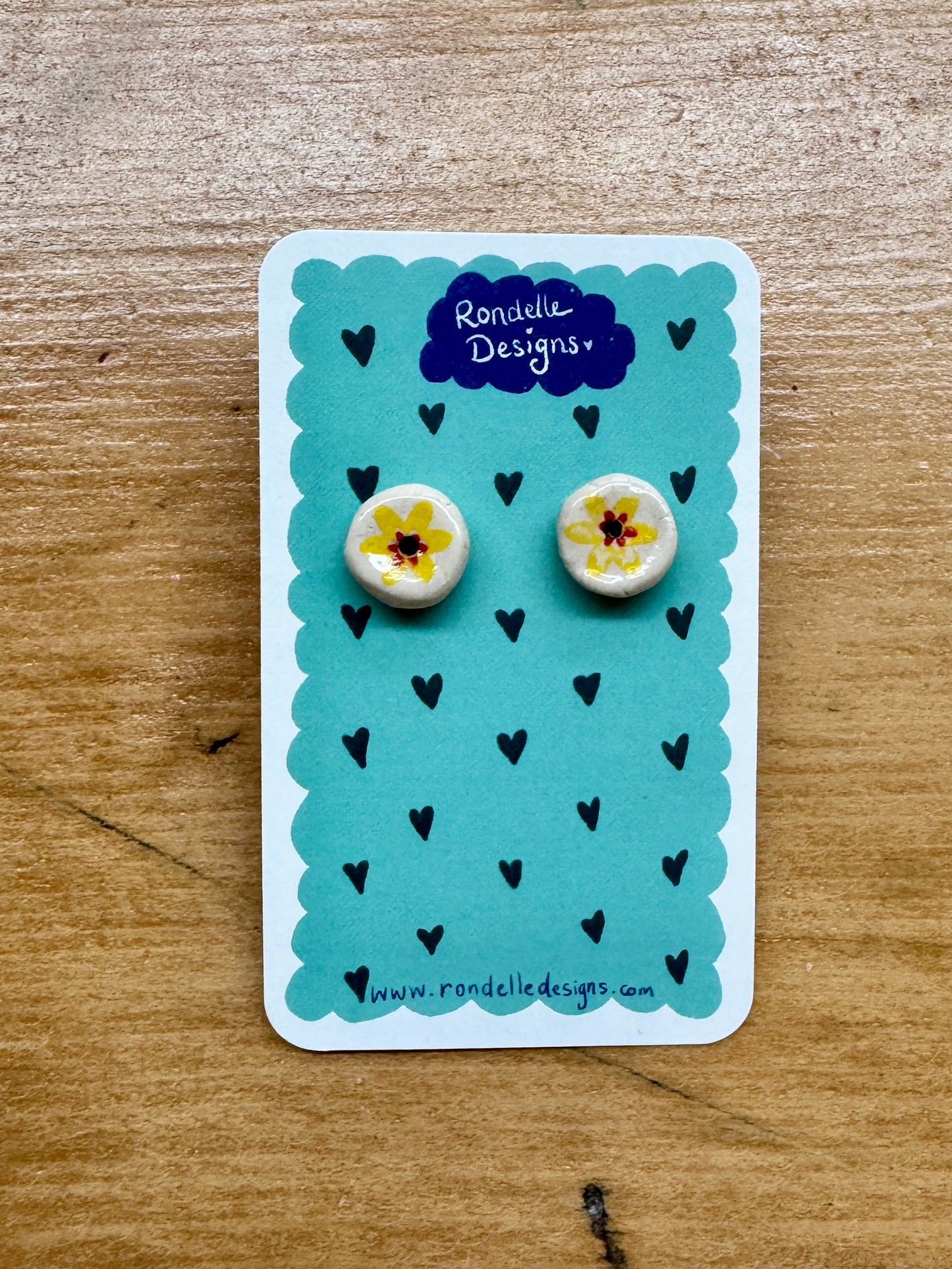 Handmade Ceramic Stud Earrings - Yellow Flowers 2