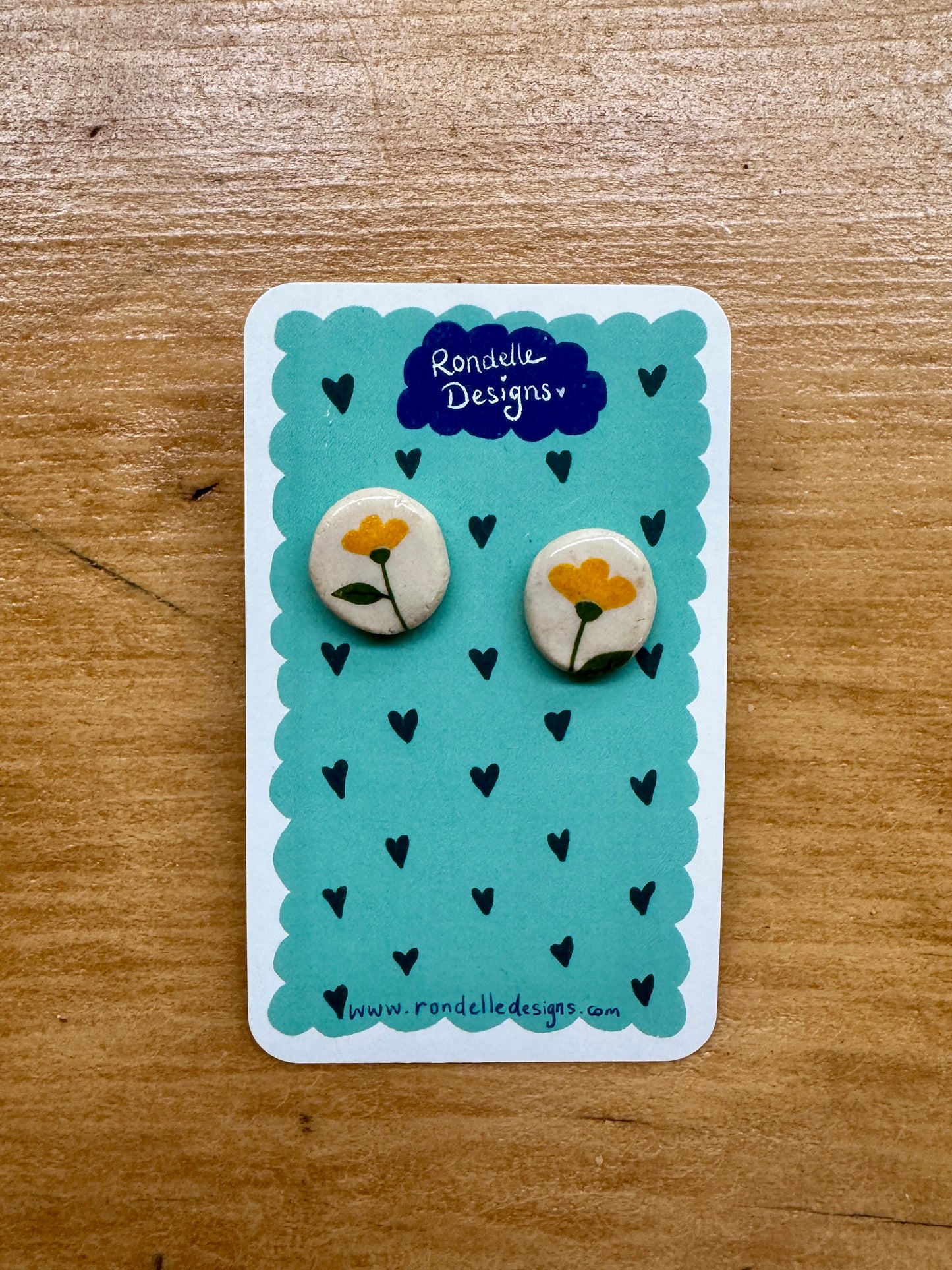 Handmade Ceramic Stud Earrings - Yellow Flowers 1
