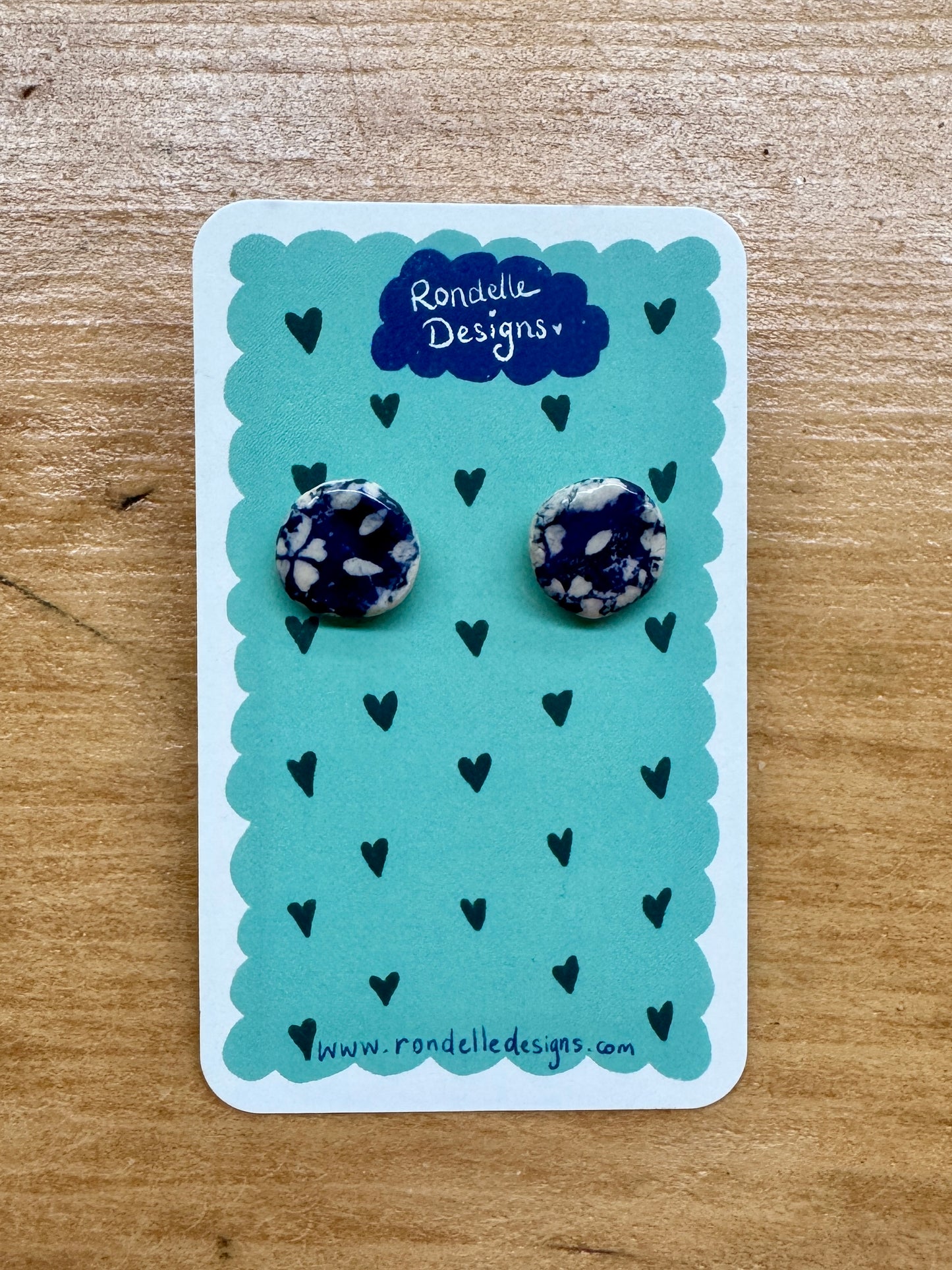 Handmade Ceramic Stud Earrings - Blue Daisies 3