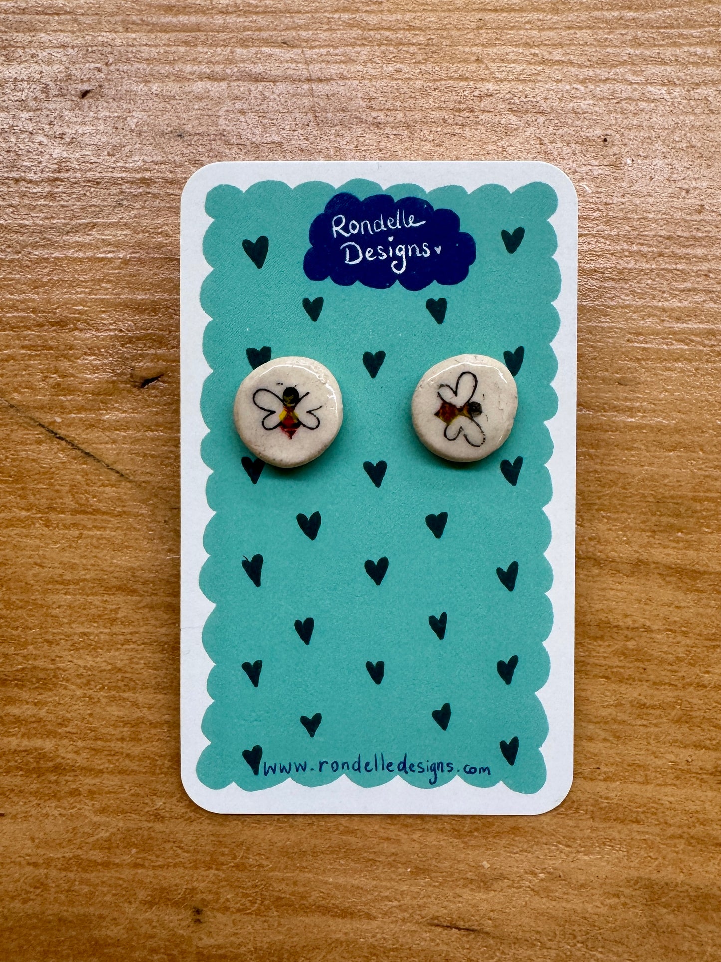 Handmade Ceramic Stud Earrings - Bumble Bees