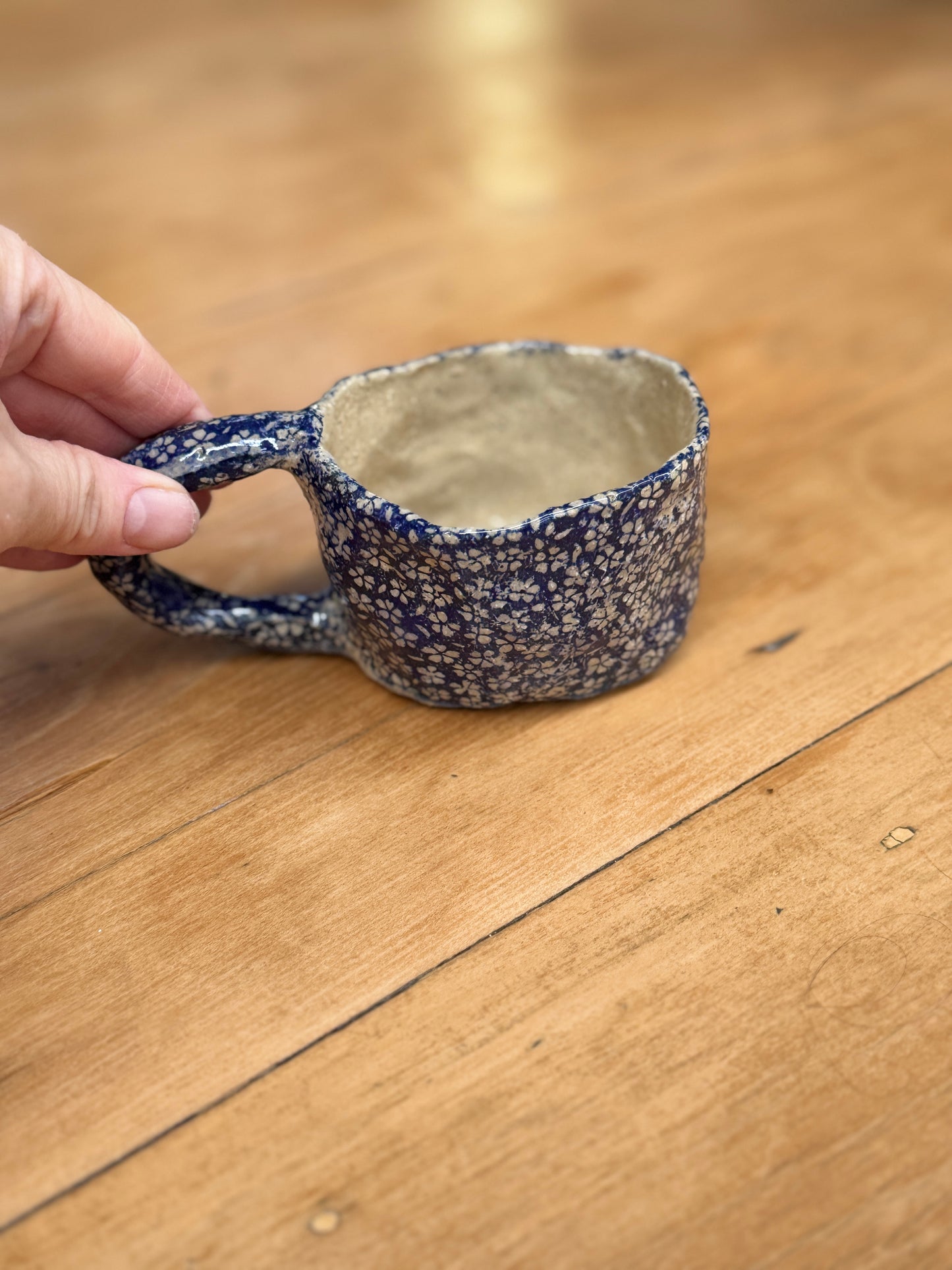 Blue Daisies – One of a Kind Handbuilt Ceramic Mug