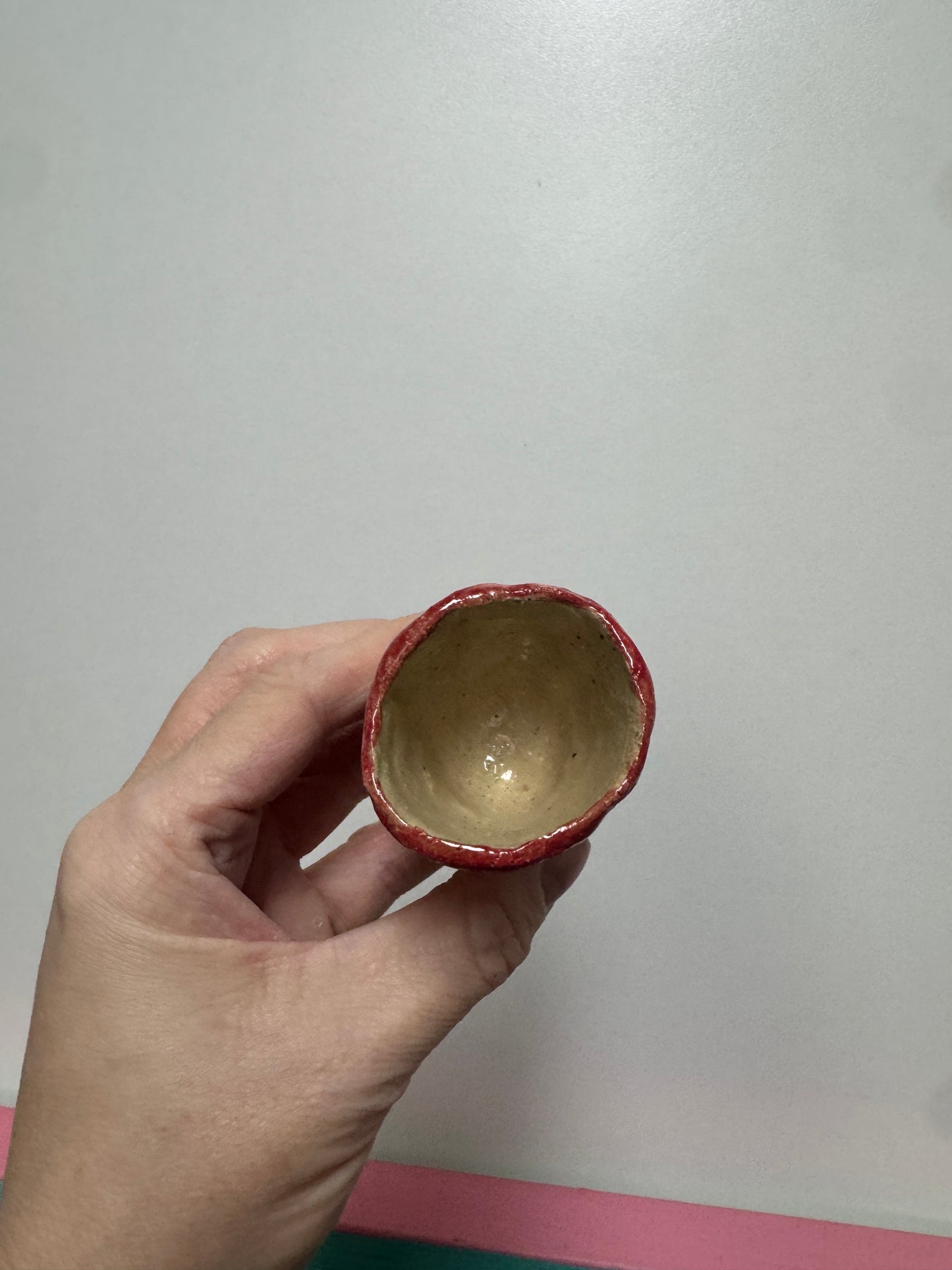 Ceramics - Handpainted Heart Vase with red scalloped edge