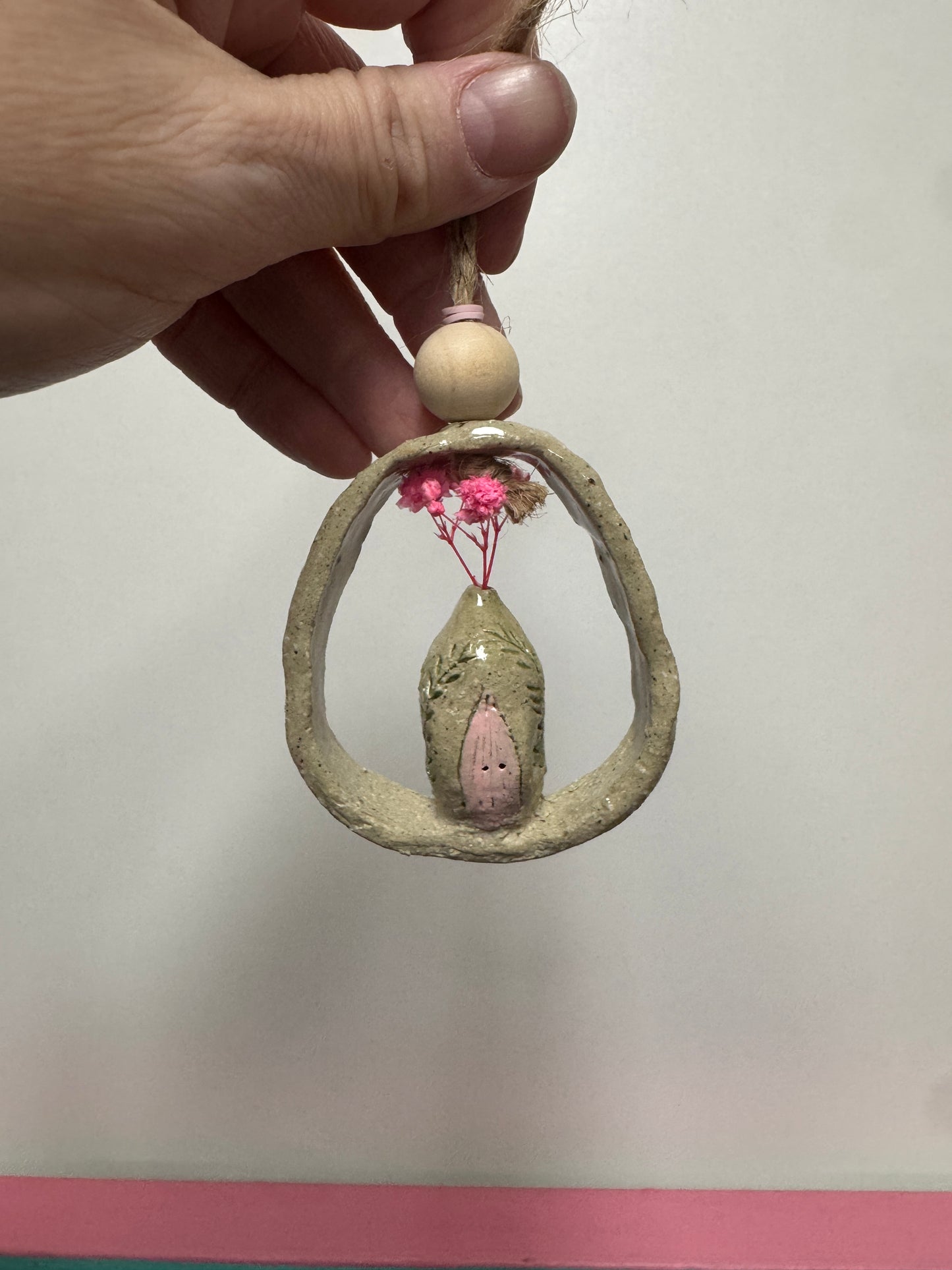 Ceramics - Pink Fairy House Wall Hanging #1