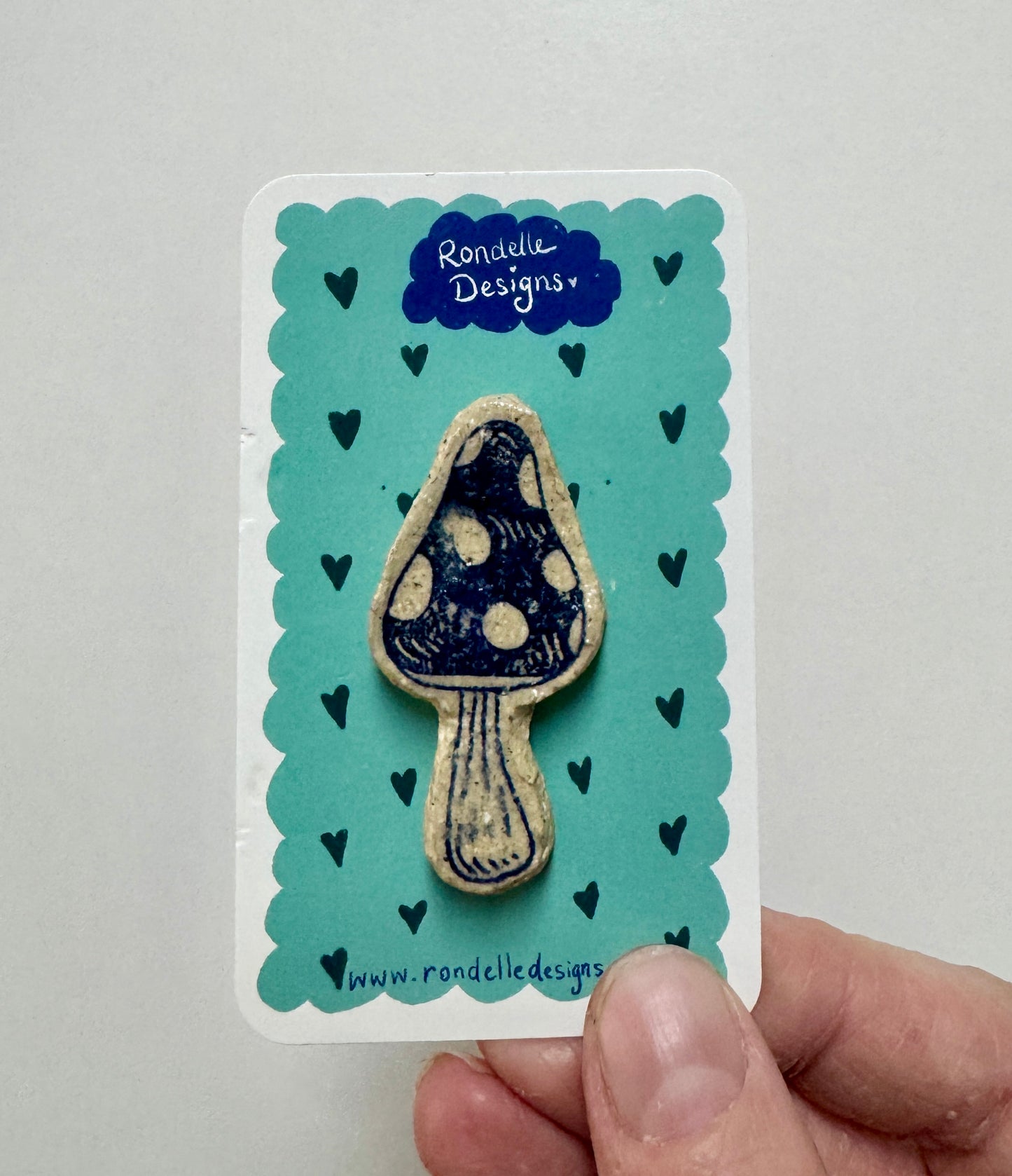 Ceramic Brooch - Mushroom Blue