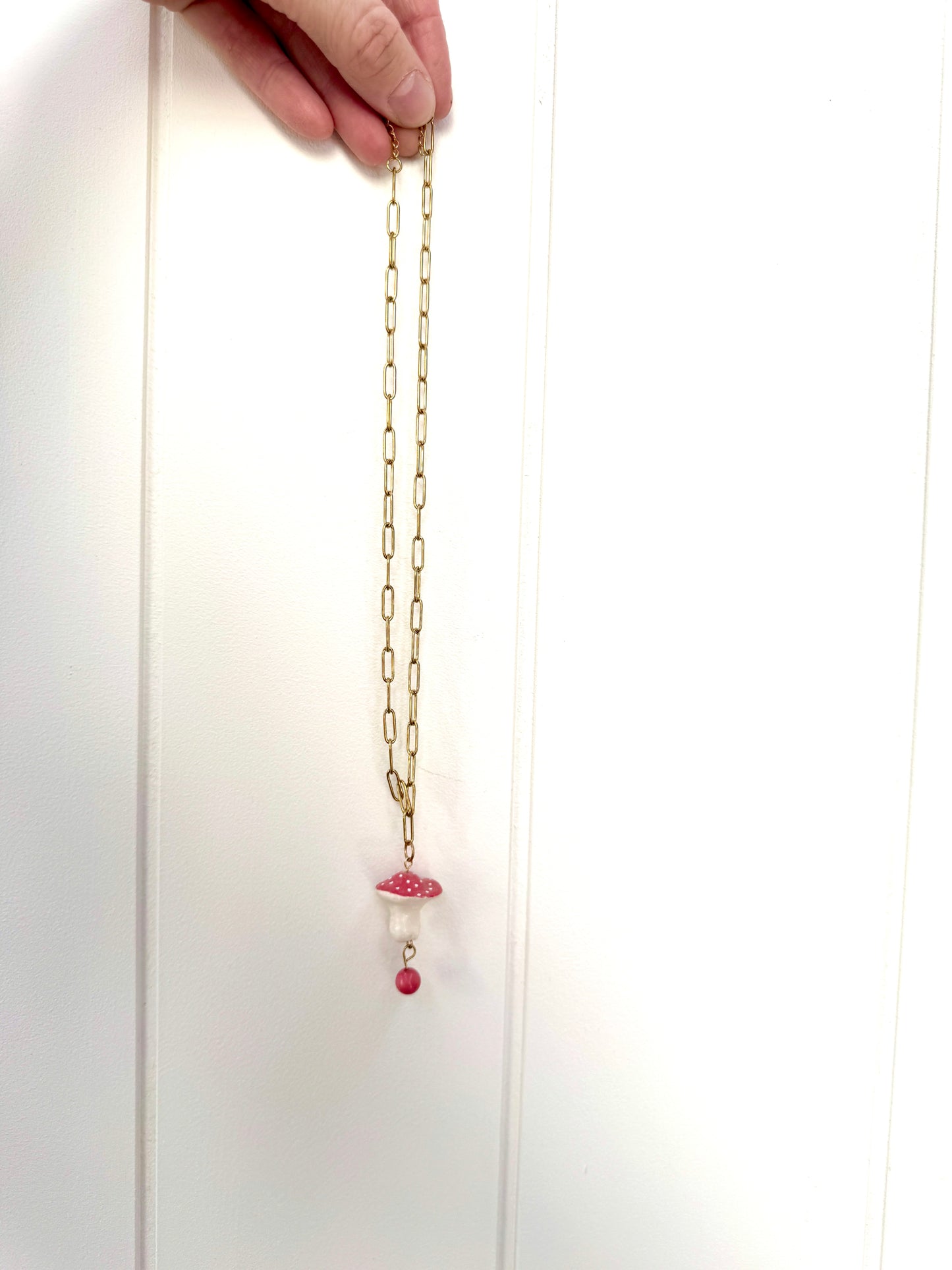Handmade Ceramic Mushroom Necklace with Bead