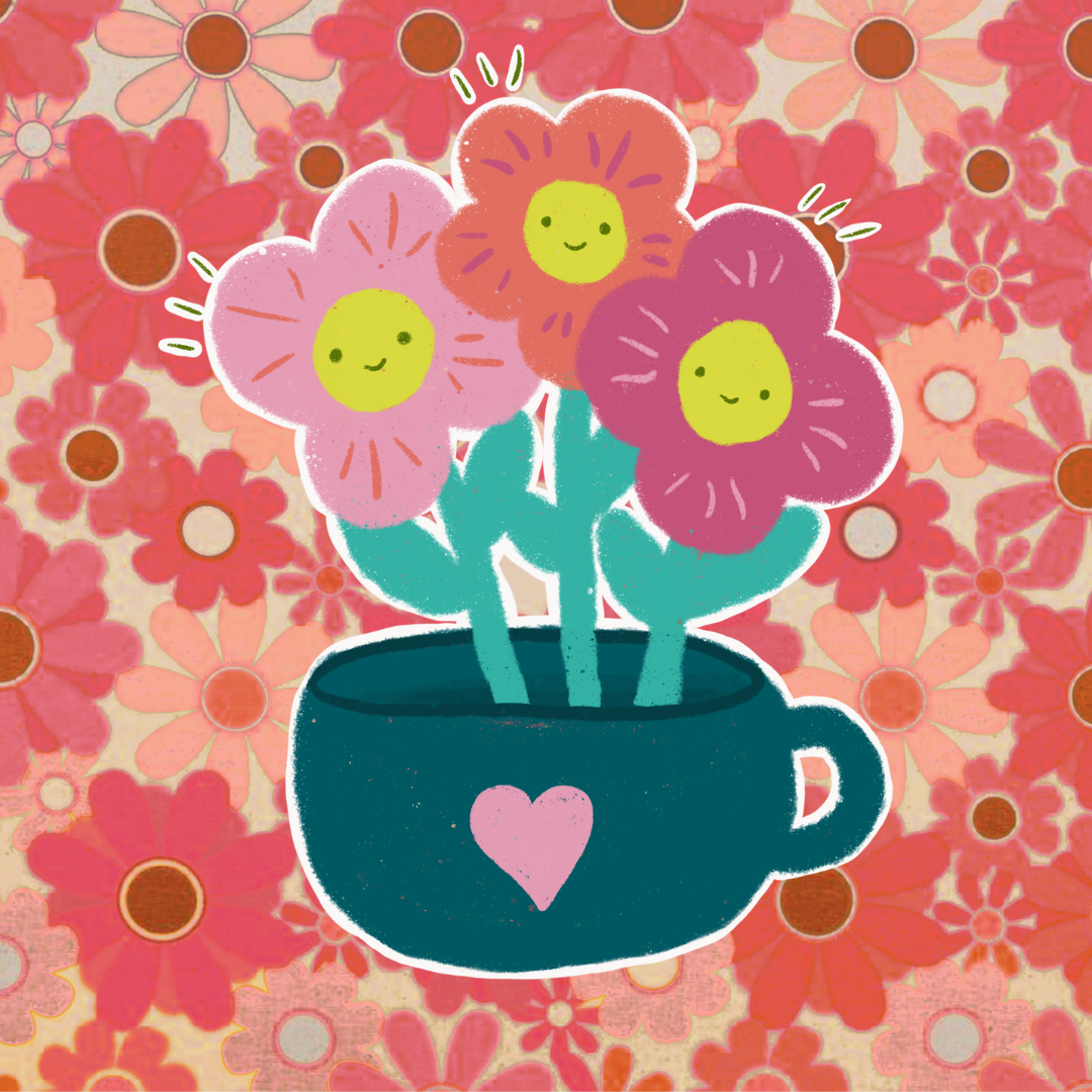 Greeting Card - Square Art Card Series - Happy Flowers