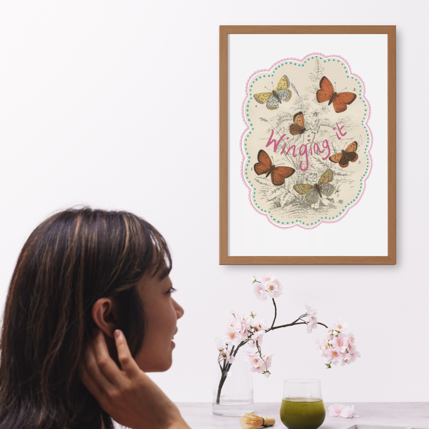 Winging It Printable Wall Art – Funny Motivational Quote Print, Vintage Butterfly Decor, Cute Office or Studio Poster, Instant Download