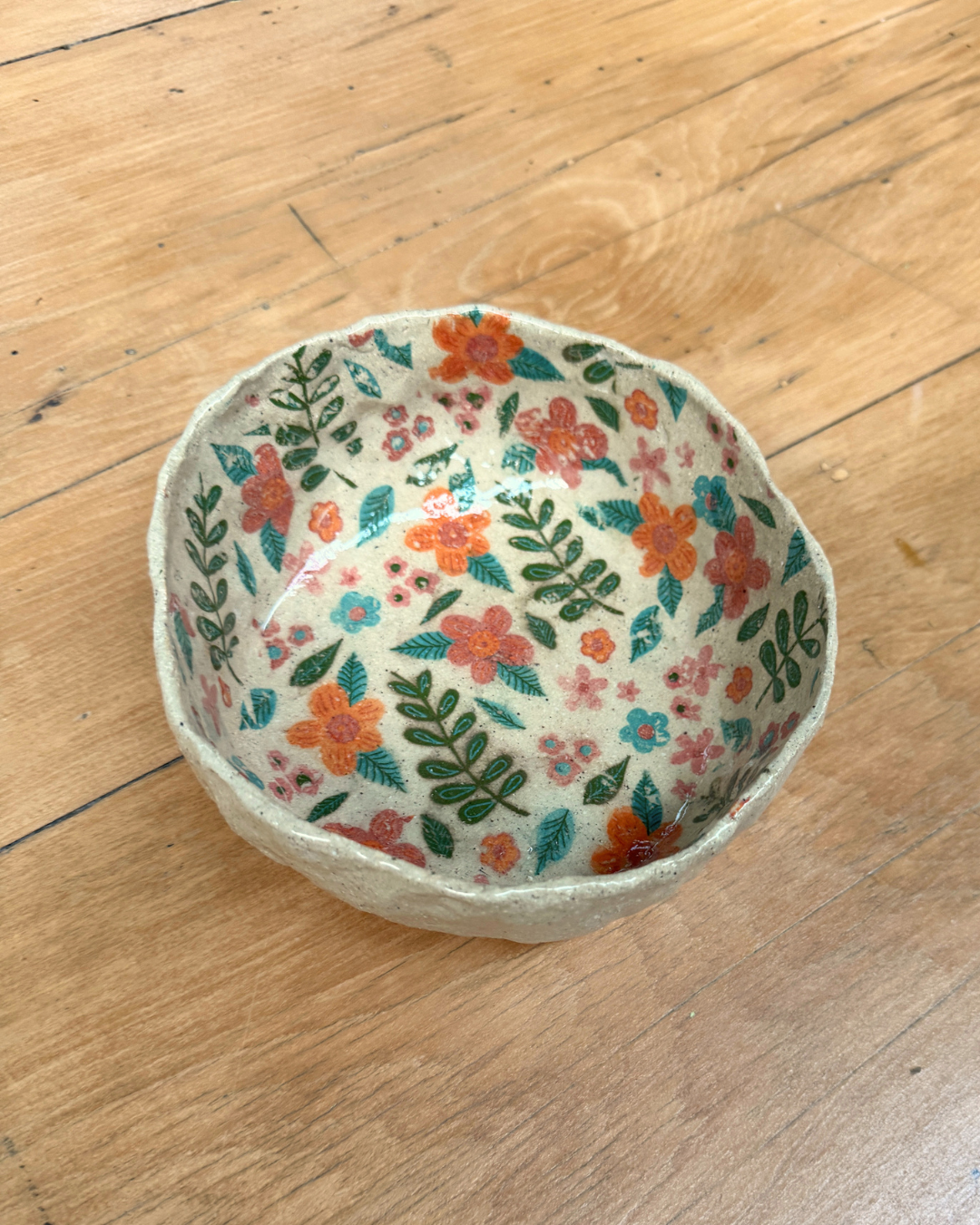 Spring Florals Large Ceramic Bowl – Handbuilt Statement Piece