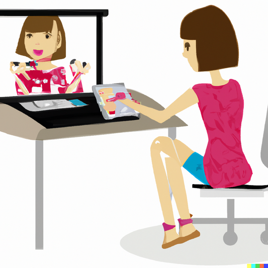 a woman at her computer desk Brainstorming ideas with ChatGPT on screen