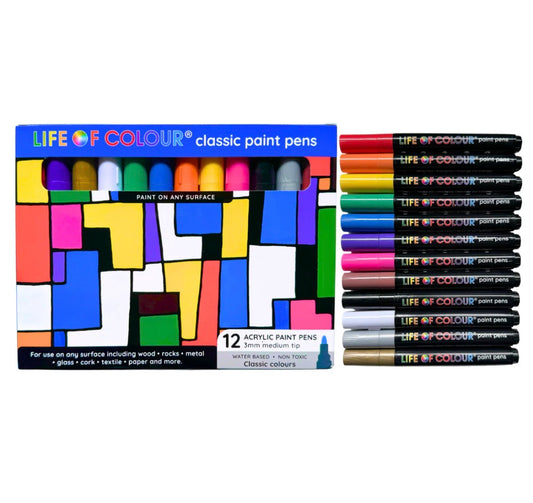 Classic Colours 3mm Medium Tip Acrylic Paint Pens - Set of 12