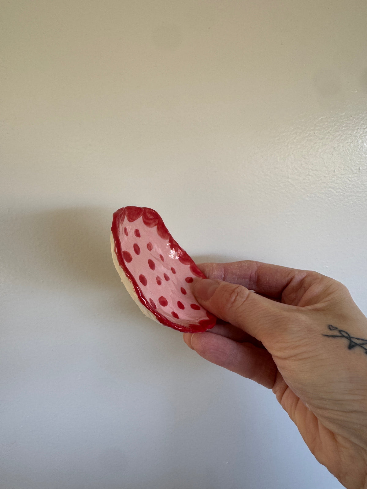 Handbuilt Ceramic Trinket Dish - Pink & Red Dots