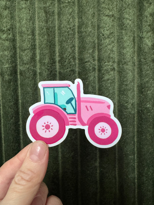 Pink Tractor Waterproof Vinyl Sticker
