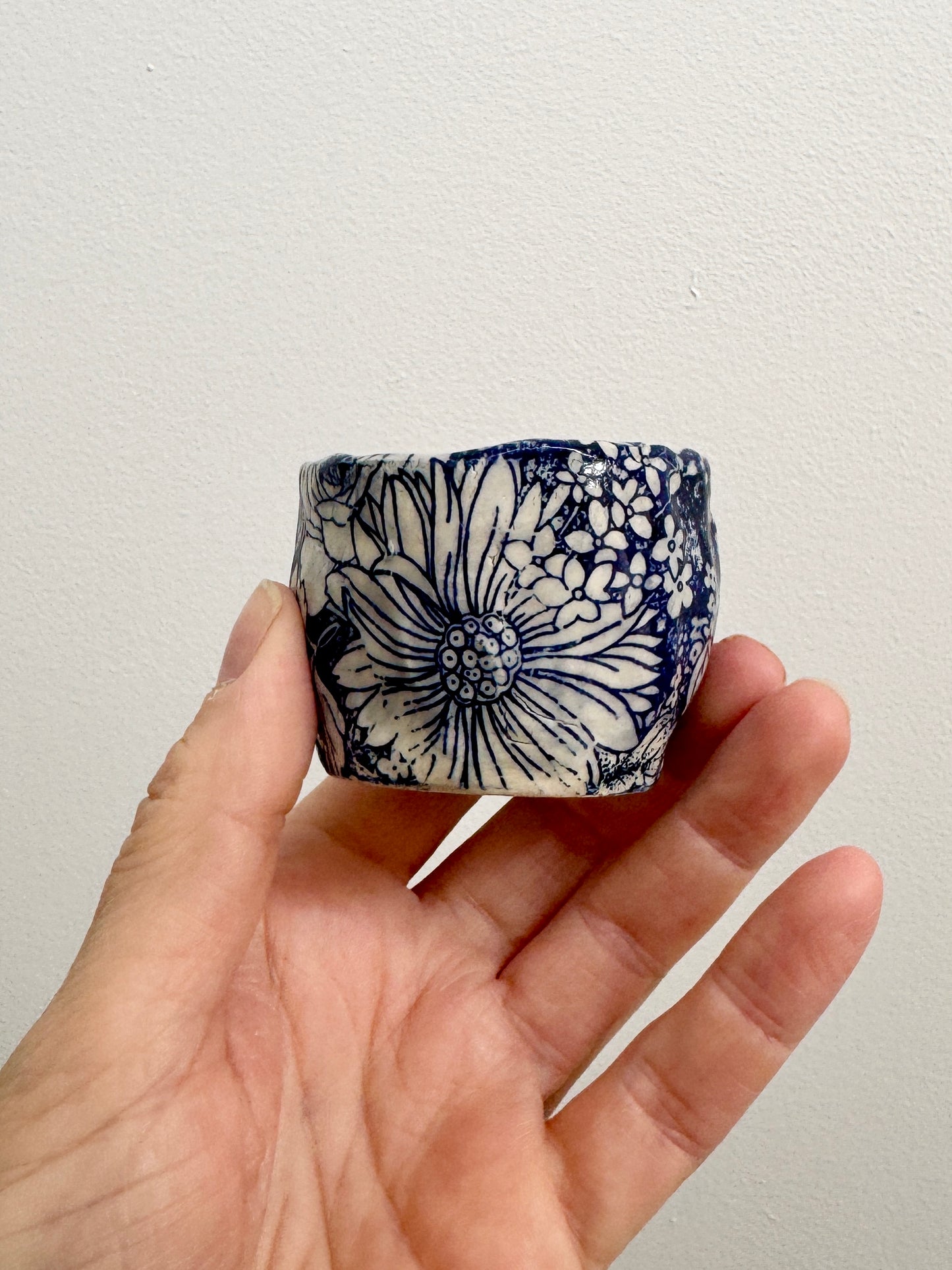 Handbuilt Ceramic Dish - Blue Florals