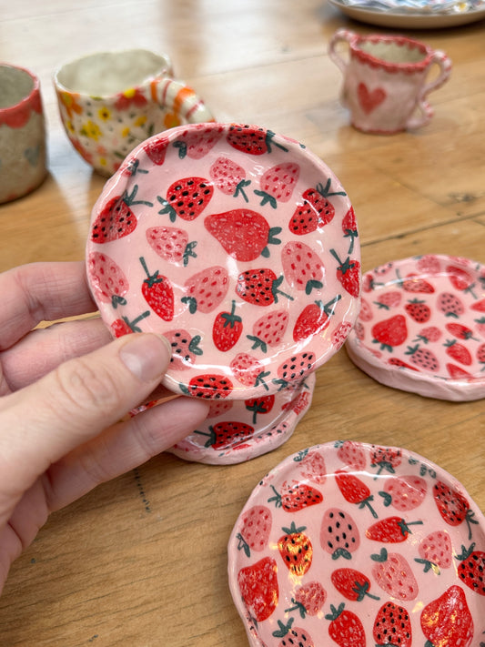 Small Strawberries Trinket Dish – Handbuilt Ceramics