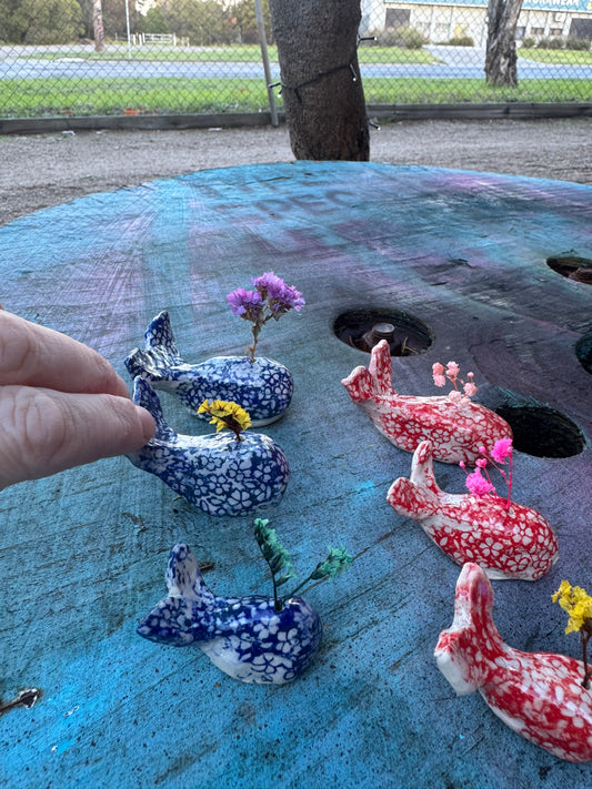 Ceramic Whale - Medium Daisies