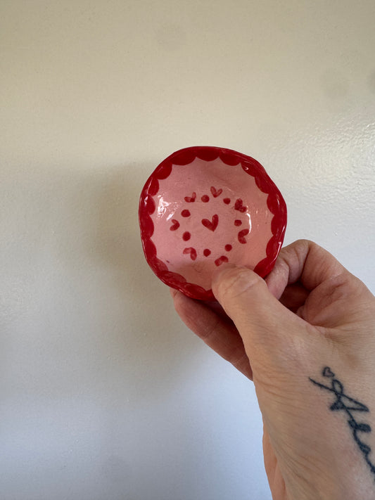 Handbuilt Ceramic Trinket Dish - Pink & Red Dots Hearts