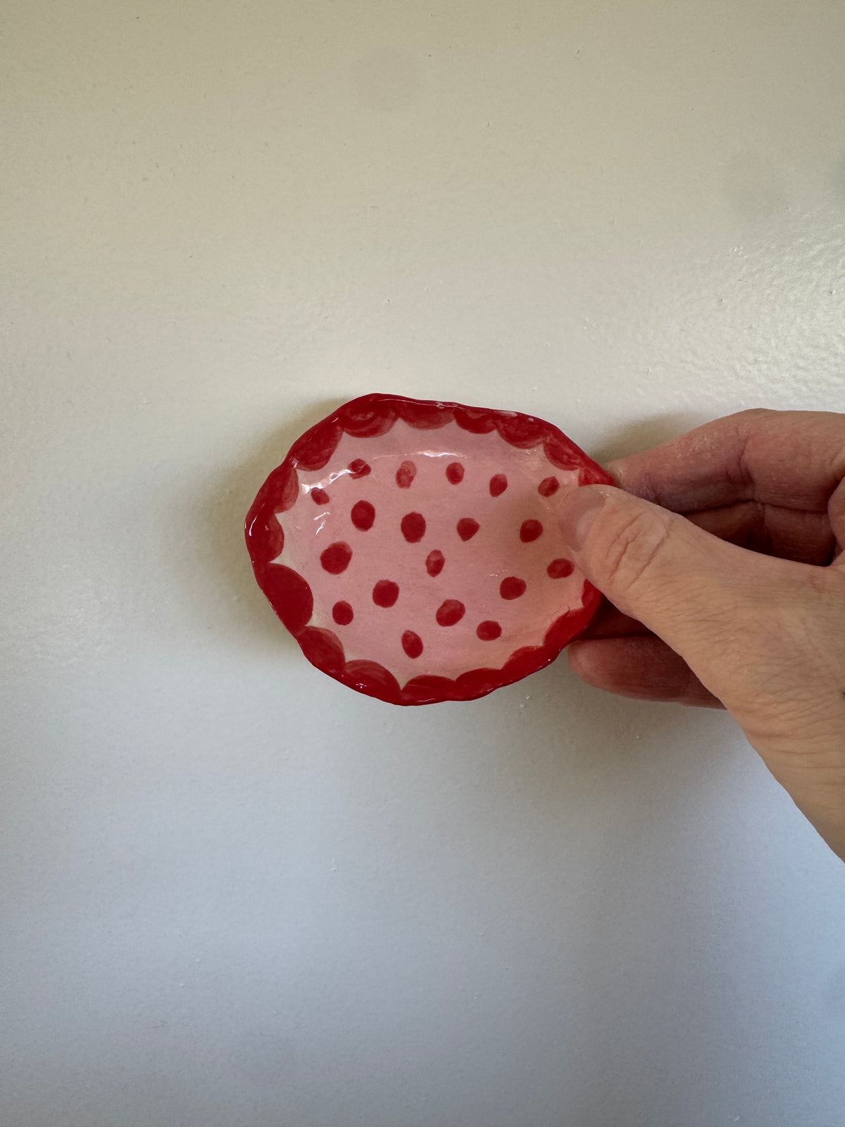 Handbuilt Ceramic Trinket Dish - Pink & Red Dots