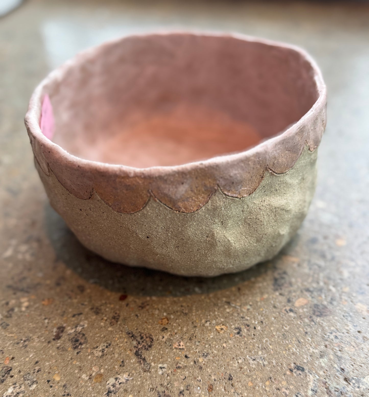 Large Ceramic Bowl with Pink Scallop detail – One of a Kind Handbuilt Ceramics