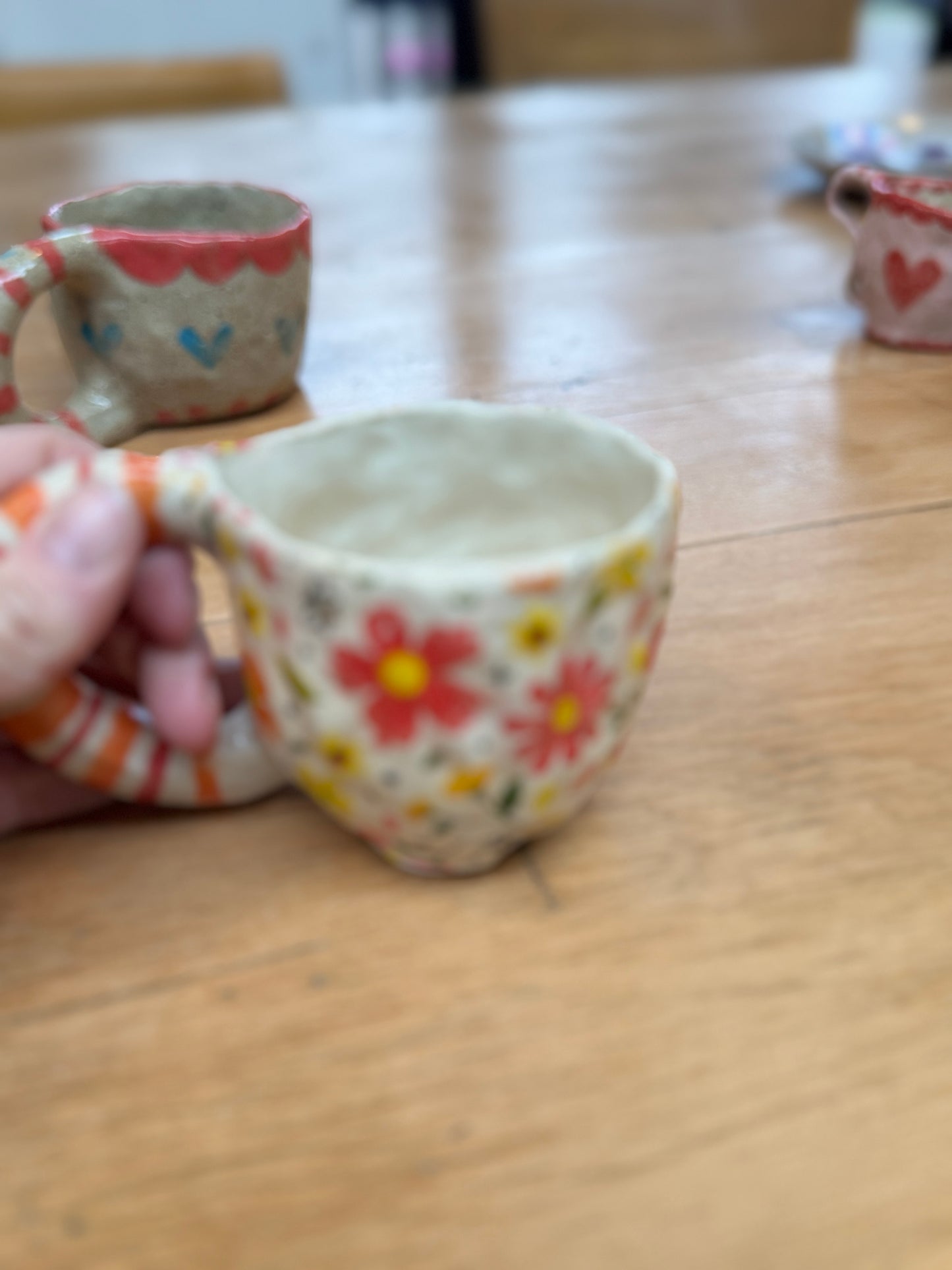 Bee Floral Mug – One of a Kind Handbuilt Ceramic Mug