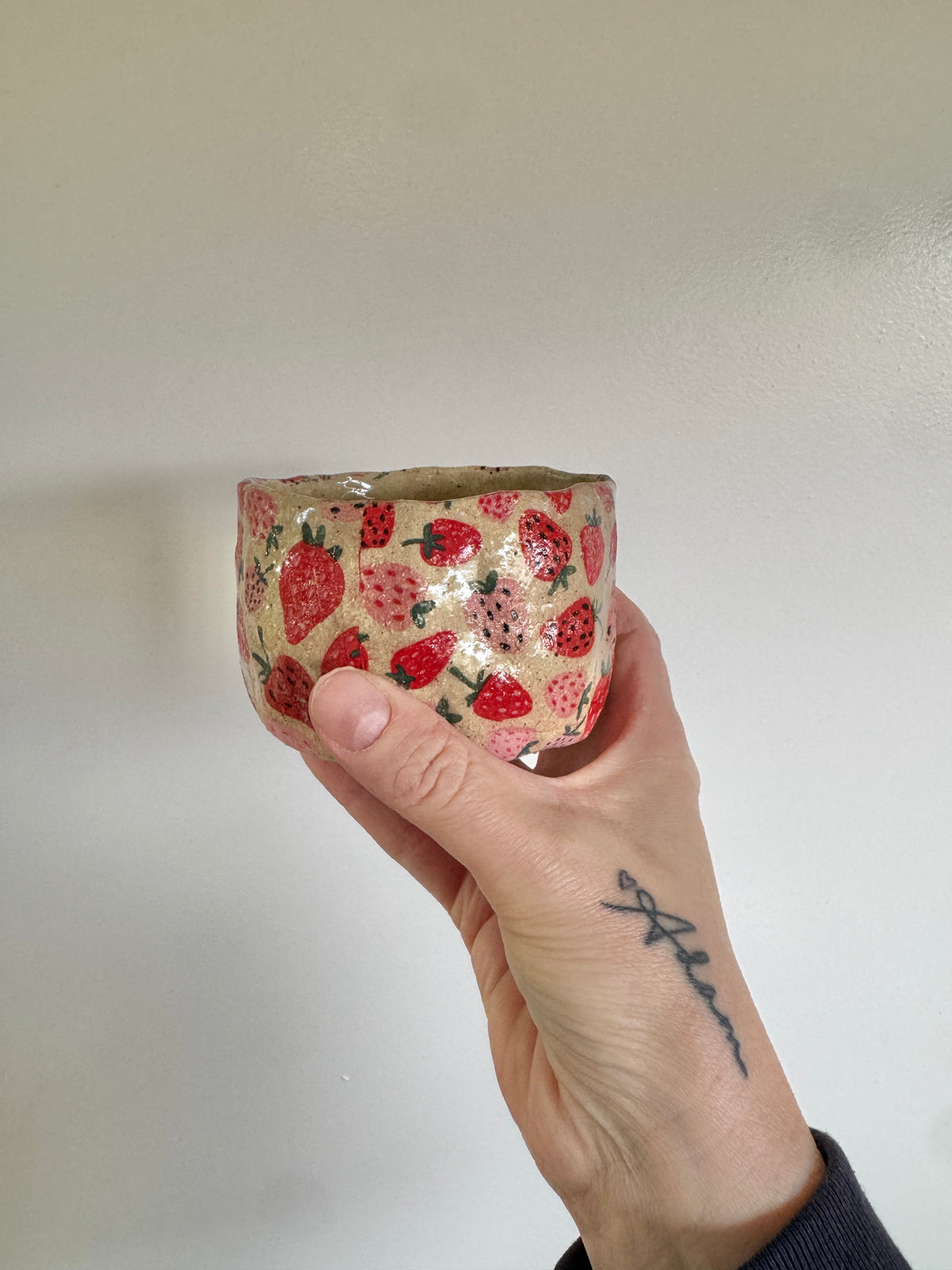 Small Ceramic Bowl with Strawberries Design – One of a Kind Handbuilt Pottery