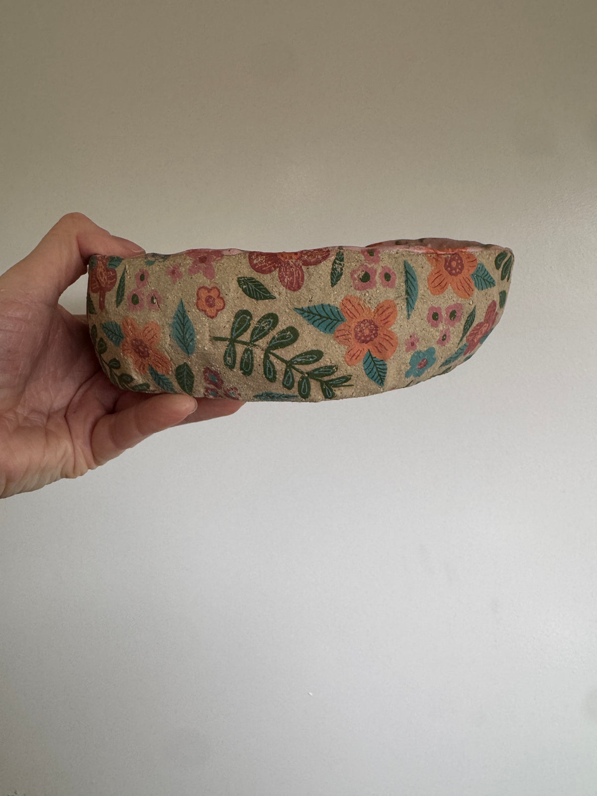 Ceramic Bowl with Spring Florals Design – One of a Kind Handbuilt Pottery