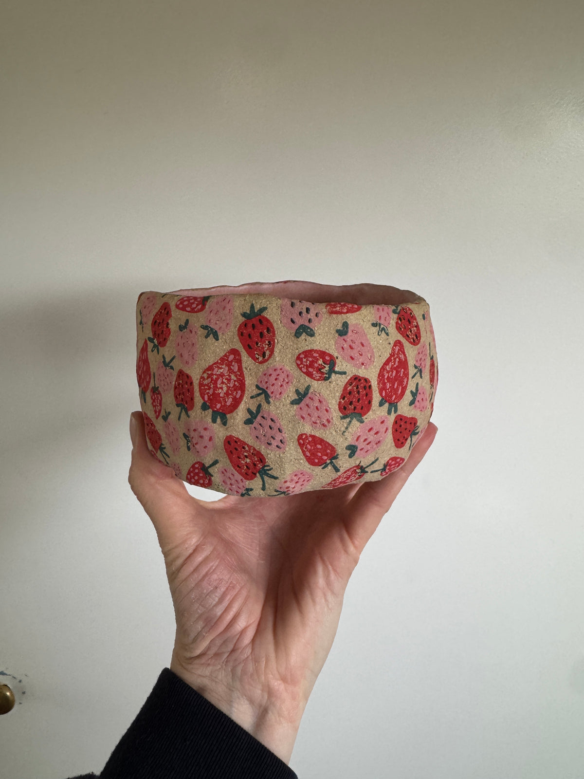 Ceramic Bowl with Strawberries Design – One of a Kind Handbuilt Pottery