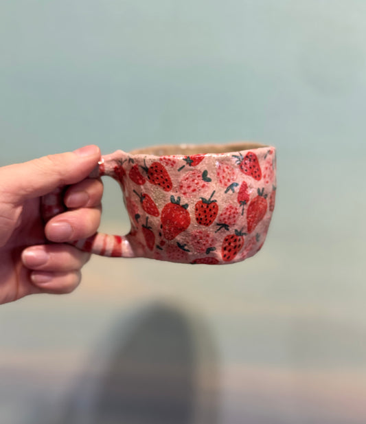 *Strawberry Love – One of a Kind Handbuilt Ceramic Mug