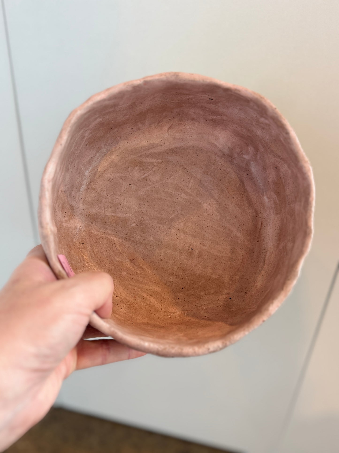 Large Ceramic Bowl with Pink Scallop detail – One of a Kind Handbuilt Ceramics