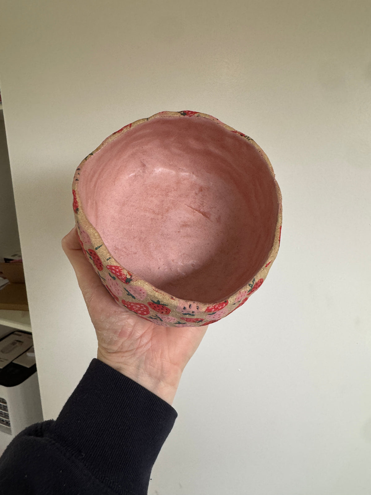 Ceramic Bowl with Strawberries Design – One of a Kind Handbuilt Pottery