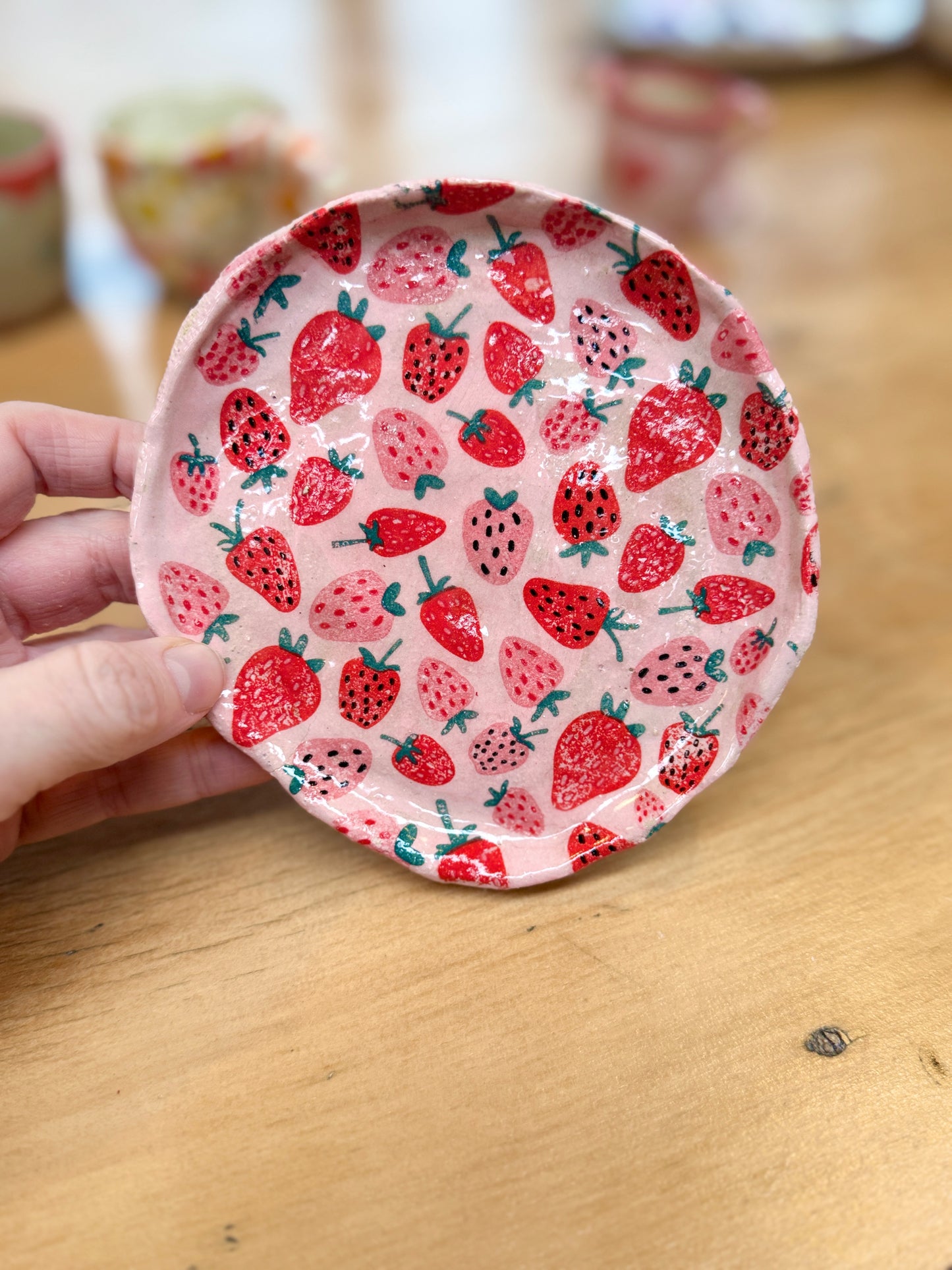 Large Strawberries Trinket Dish – One of a Kind Handbuilt Ceramics