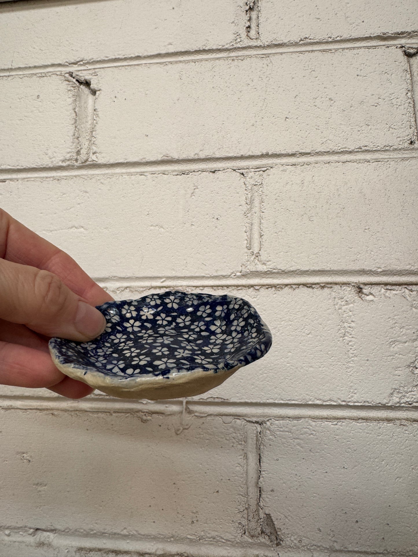 Ceramic Blue Daisies Handbuilt Trinket Dish