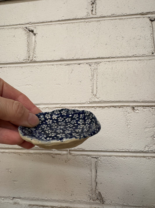 Ceramic Blue Daisies Handbuilt Trinket Dish