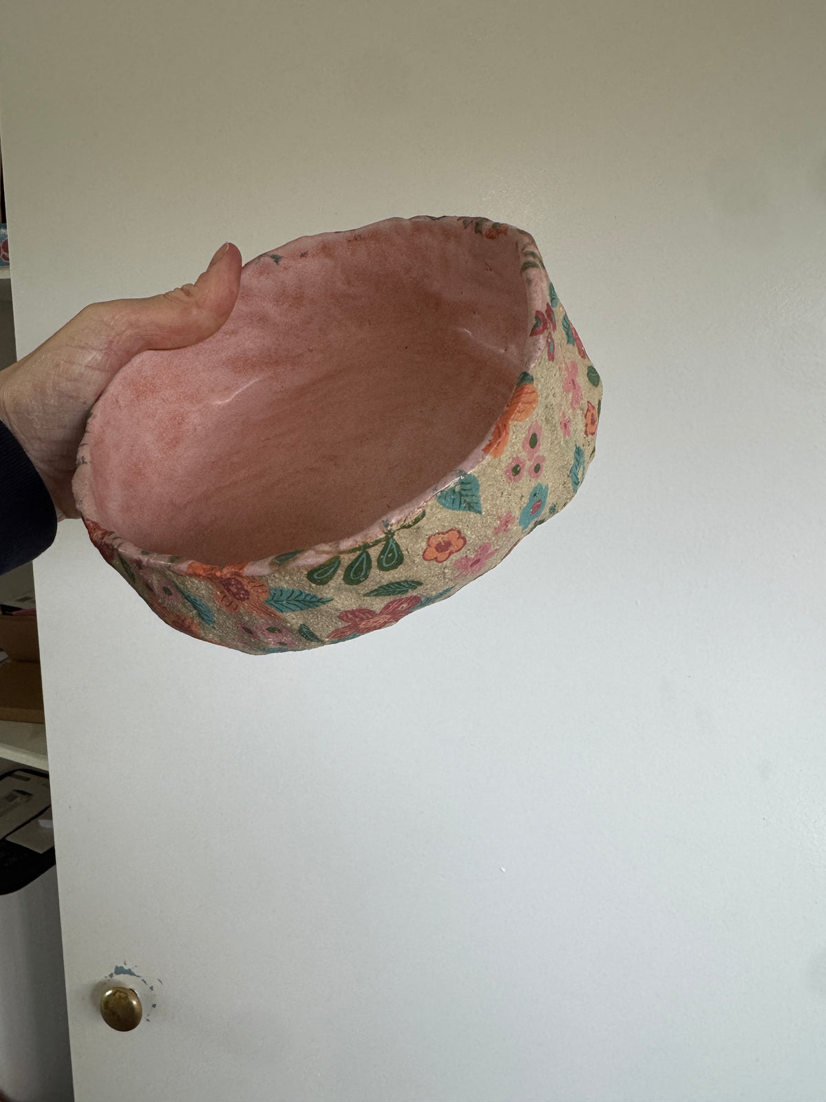 Ceramic Bowl with Spring Florals Design – One of a Kind Handbuilt Pottery