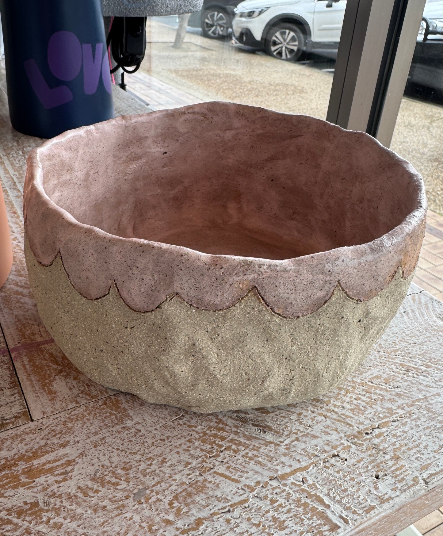 Large Ceramic Bowl with Pink Scallop detail – One of a Kind Handbuilt Ceramics