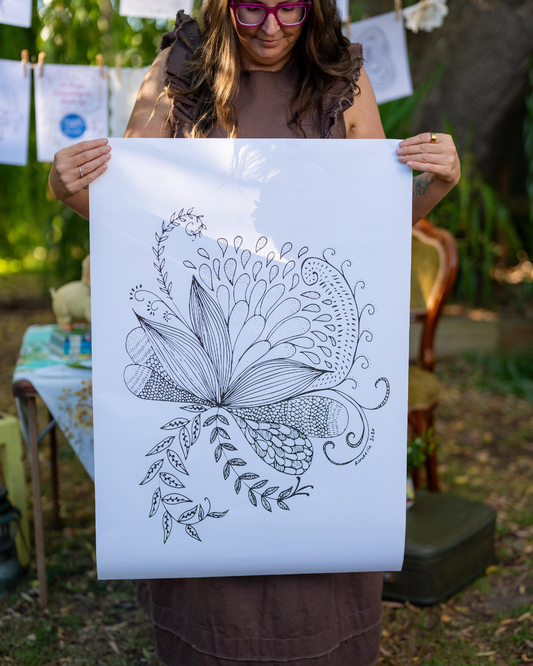 Colouring In Poster / Instant Digital Download A1 Printable Poster / Flower Flourish