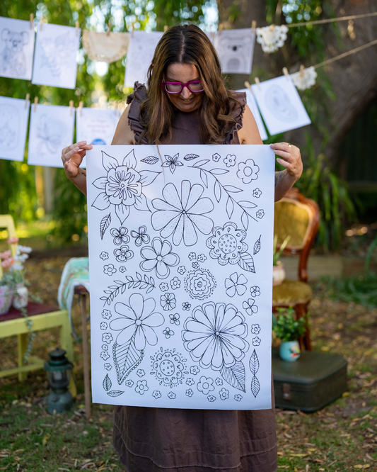 Colouring In Poster / Instant Digital Download A1 Printable Poster / Flower Collage Design