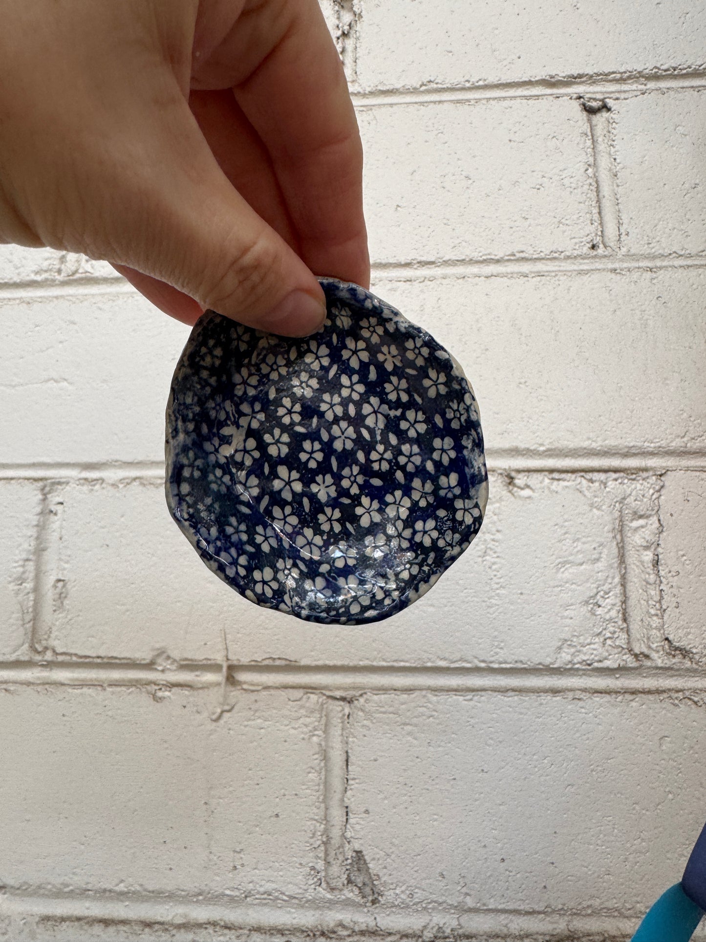 Ceramic Blue Daisies Handbuilt Trinket Dish