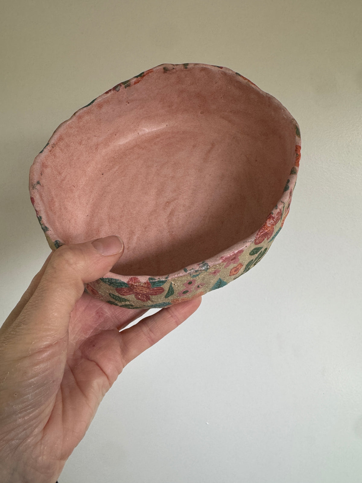 Ceramic Bowl with Spring Florals Design – One of a Kind Handbuilt Pottery