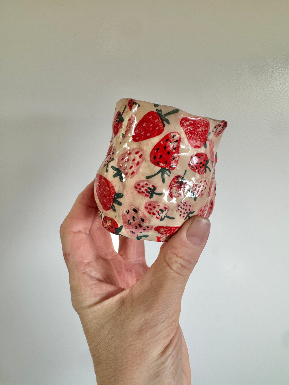 Handbuilt Ceramic Strawberry Vase or Mug