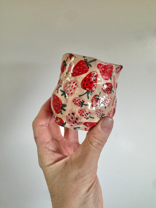 Handbuilt Ceramic Strawberry Vase or Mug
